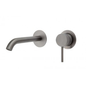 Kaya Wall Basin/Bath Mixer Set, Gun Metal, Round Plates, 160mm Outlet